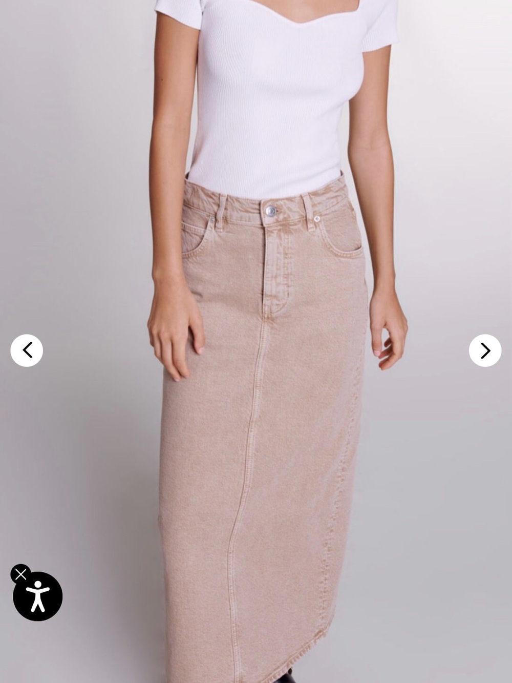Maje Beige Long Pencil Denim Skirt